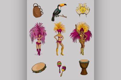 Brazilian Carnival hand drawn icon set