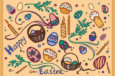 Doodle vector set of easter