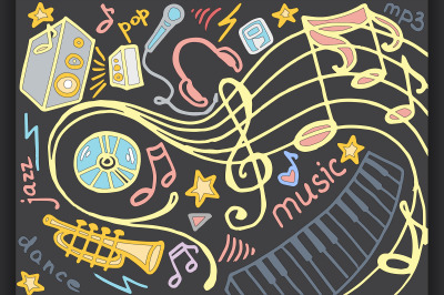 Doodle vector set of music