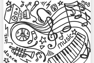 Doodle vector set of music