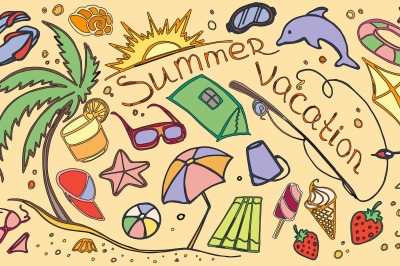 Doodle vector set of summer vacation