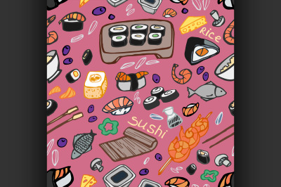 Japanese food - sushi doodle pattern