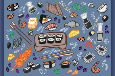 Japanese food - sushi doodle set