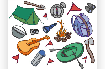 Doodle vector set of adventure