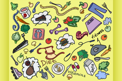 Doodle vector set of diet