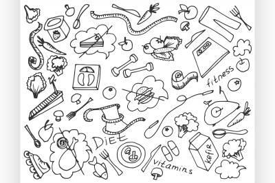 Doodle vector set of diet