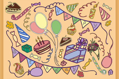 Doodle vector set of happy birthday