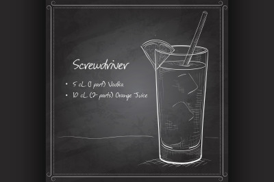 Screwdriver scetch cocktail on black board