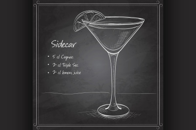 Sidecar cocktail on black board