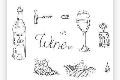 Hand drawn sketch wine set