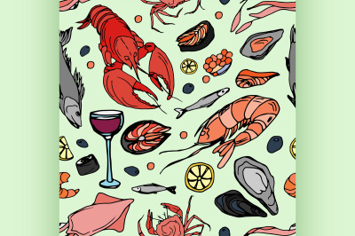 Doodle pattern sea food