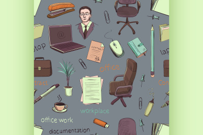 Pattern of creative hand drawn office workspace