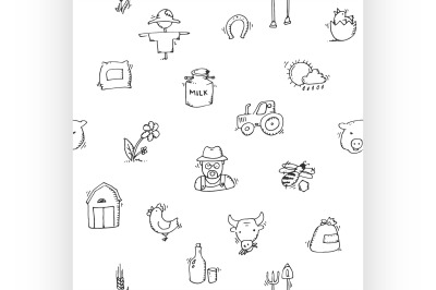 Seamless pattern Hand drawn Farm icon set