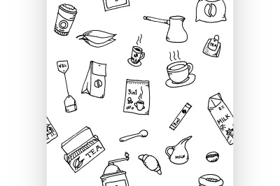 Seamless pattern set of coffee and tea