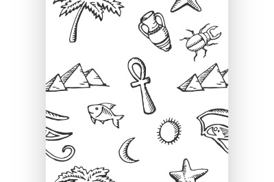 Seamless pattern sketch collection of Egyptian symbols