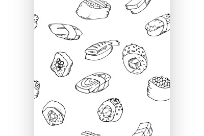 Seamless pattern sushi set