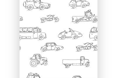 Seamless pattern Transport Sketch Set