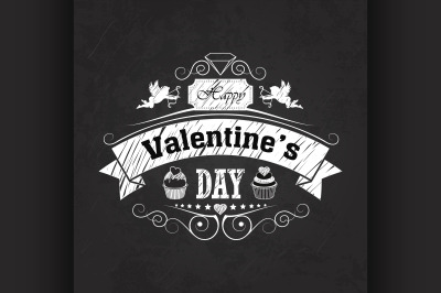 Valentines day emblem on blackboard