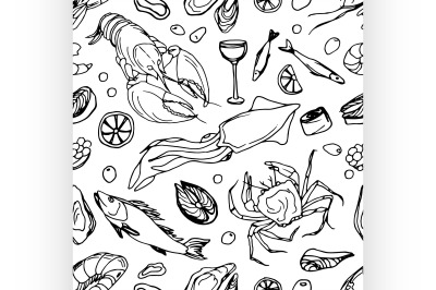 Doodle pattern sea food