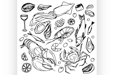 Doodle vector sea food