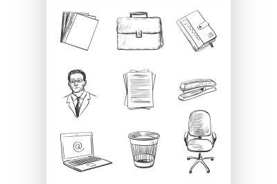 Hand-drawn Office equipment icons.