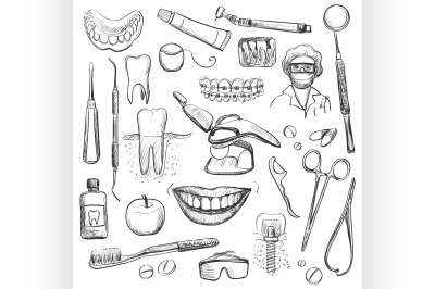 Set of Dentist with different dental equipment