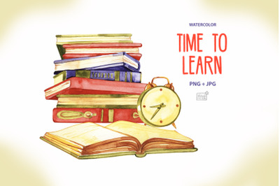 Time to learn. Watercolor clipart