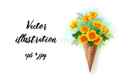 Waffle Cone with California Poppy