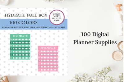 Hydrate full box planner, Hydrate full box clipart, Hydration Reminder Planner