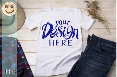 Mens T-shirt mockup with cowboy hat.