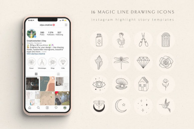 Collection of Hand Drawn Instagram Highlight Story Templates. Icons.