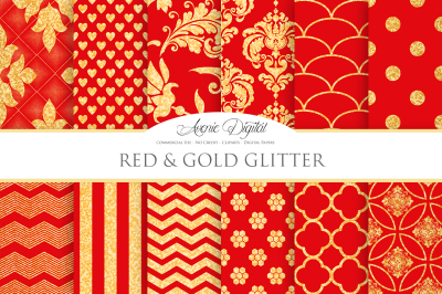 Red and Gold Glitter Papers