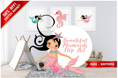 Beautiful Mermaids Clip Art SVG illustrations Bundle