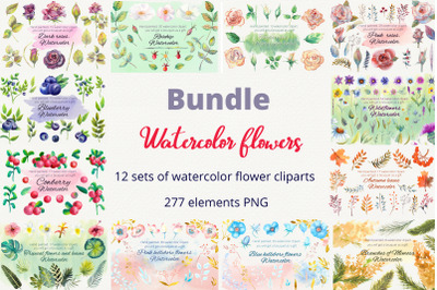 Bundle. Watercolor flowers. Clipart
