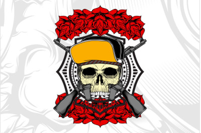 skull wearing hat with rose