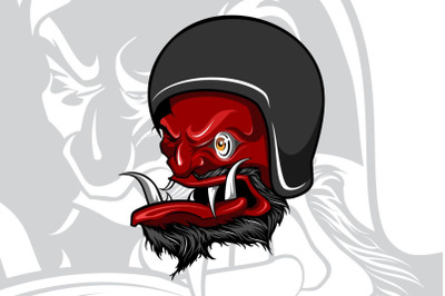 Vector of Hand drawing of devil wearing motorcycle helmet