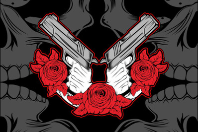 2 hand holding gun with rose ,vector