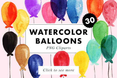 30 Watercolor Balloons many colors