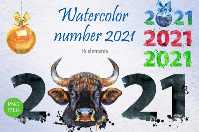 New year 2021 watercolor