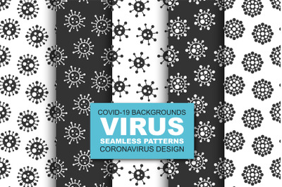 Doodle seamless virus b&amp;w patterns