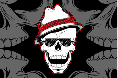Gangster skull wearing fedora hat hand drawing vector