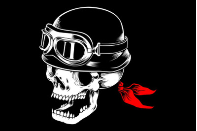 skull bikers wearing retro helmet hand drawing vector