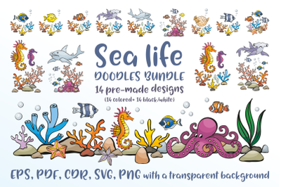 Sea life. Doodles bundle.