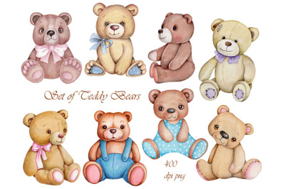 Set of Cute Teddy Bears. Illustrations.