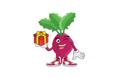 Beet With Gift Fruit Cartoon Character