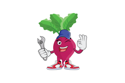 Beet With Wrench and Cap Fruit Cartoon Character