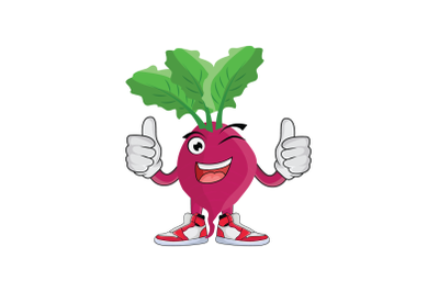 Beet Root Double Thumbs Up and Wink Vegetable Cartoon Character