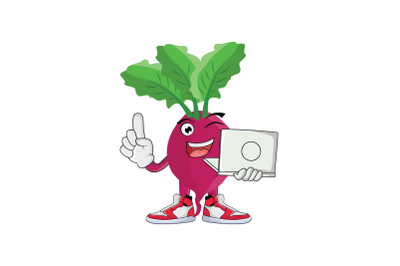 Beet Root With Laptop Vegetable Cartoon Character