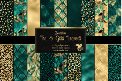 Teal and Gold Leopard Digital Paper