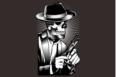skull mafia with gun hand drawing vector